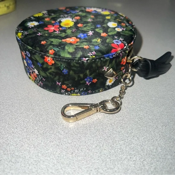 SALE!!! Jimmy Choo Satin silk floral logo coin pouch keychain wallet NEW